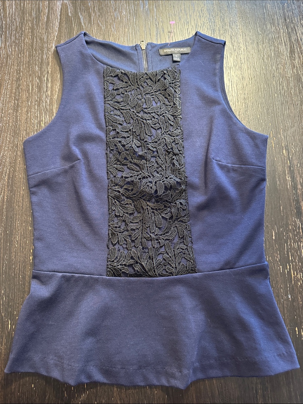 Banana Republic Navy Shell with Black Lace Front Panel